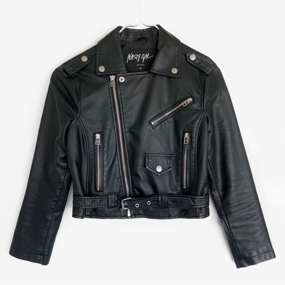 VINTAGE: BAUHAUS x NASTY GAL Cropped Faux Leather Moto Jacket (Limited Edition) - Picture 5 of 12